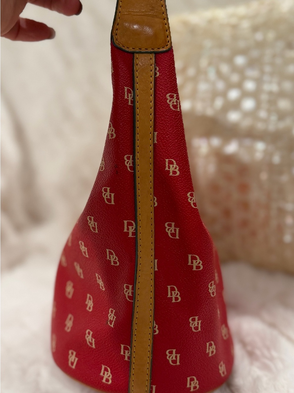 Vintage Dooney& Bourke Red Logo Hobo Shoulder Bag - Picture 5 of 16